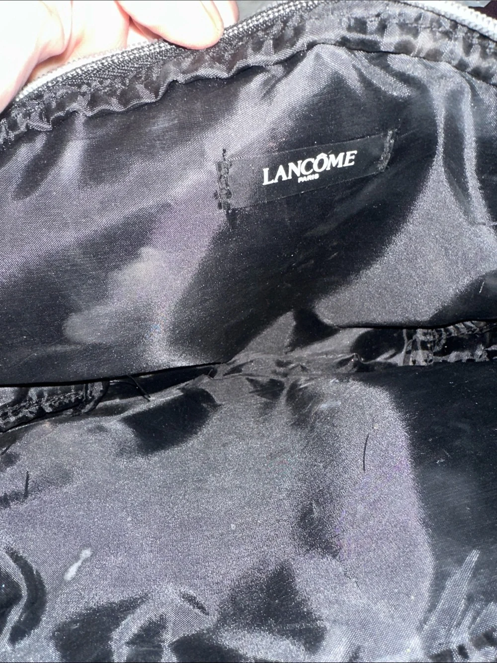 Lancome Sparkle Black Glitter Cosmetic Bag new medium size silver accents